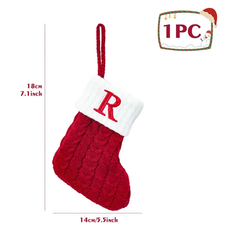 Personalised Initial Knit Christmas Stocking – Cable-Knit Red Xmas Stocking