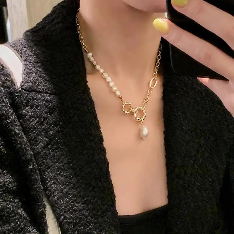 Natural pearl necklace close-up