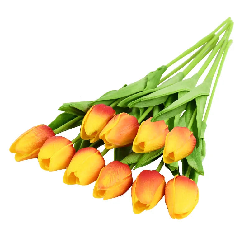 Real-Touch Artificial Tulips Bouquet (10 Stems) – Lifelike Faux Flowers for Home & Wedding Decor
