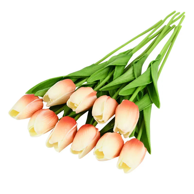 Real-Touch Artificial Tulips Bouquet (10 Stems) – Lifelike Faux Flowers for Home & Wedding Decor