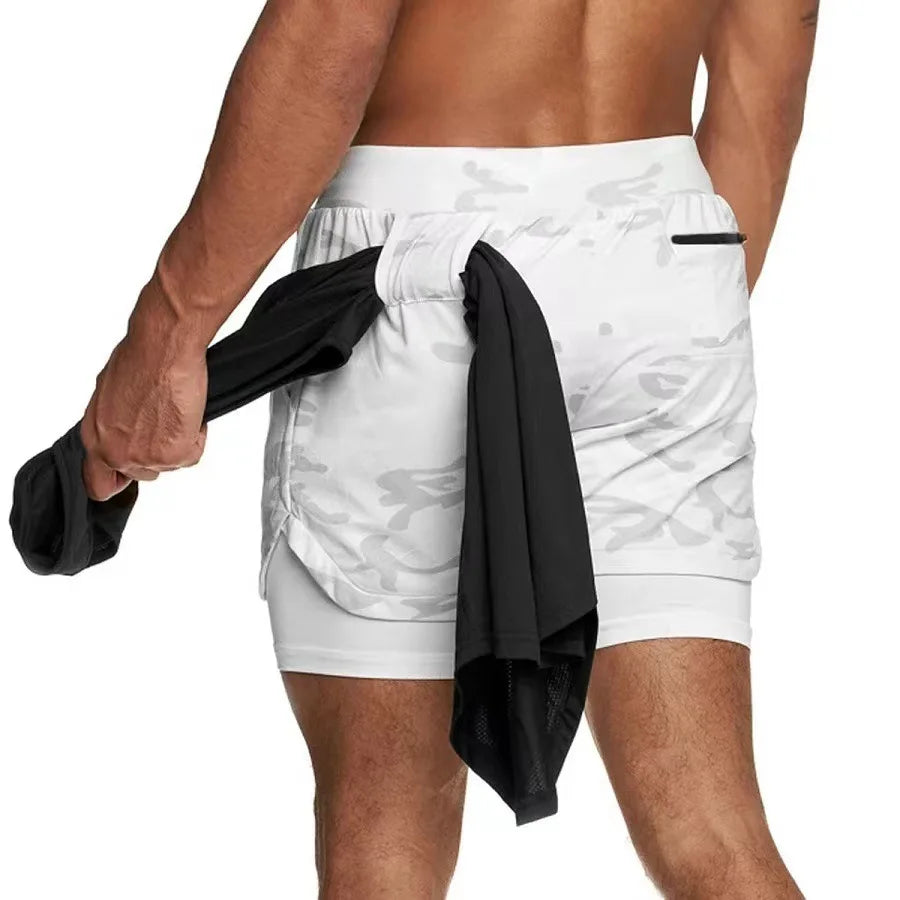Men's 2-in-1 Camo Gym Shorts – Quick-Dry Running Shorts with Inner Compression Liner