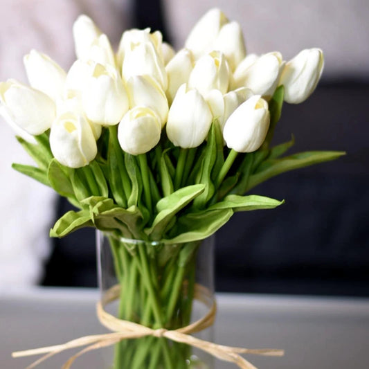Real touch white artificial tulips in vase