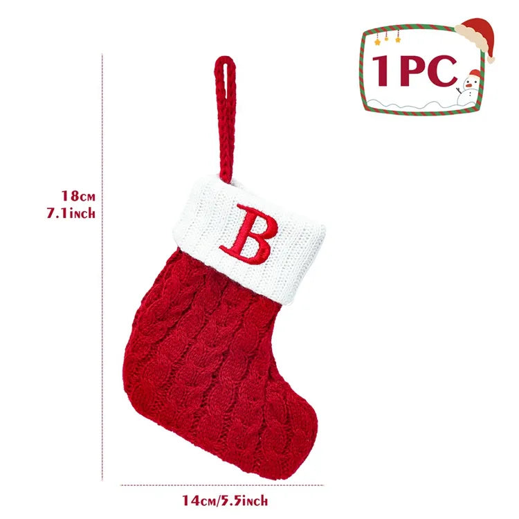 Personalised Initial Knit Christmas Stocking – Cable-Knit Red Xmas Stocking