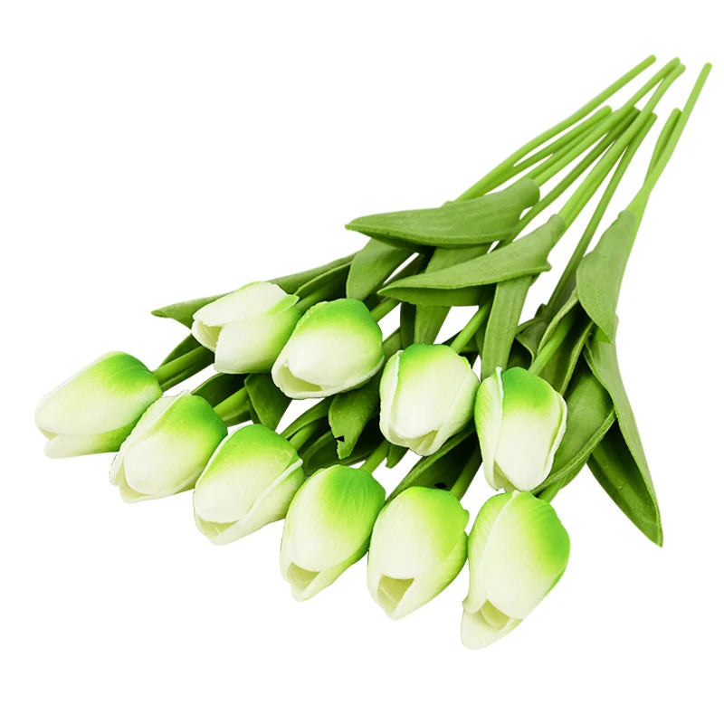 Real-Touch Artificial Tulips Bouquet (10 Stems) – Lifelike Faux Flowers for Home & Wedding Decor