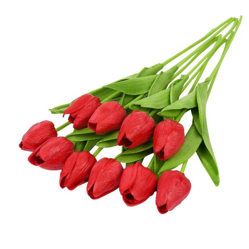 Real-Touch Artificial Tulips Bouquet (10 Stems) – Lifelike Faux Flowers for Home & Wedding Decor