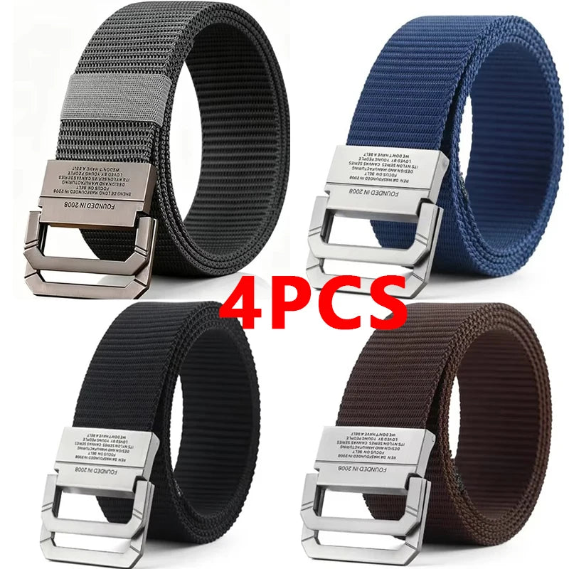 Men's Nylon Webbing Canvas Belt – Military-Style Tactical Belt with Metal Buckle