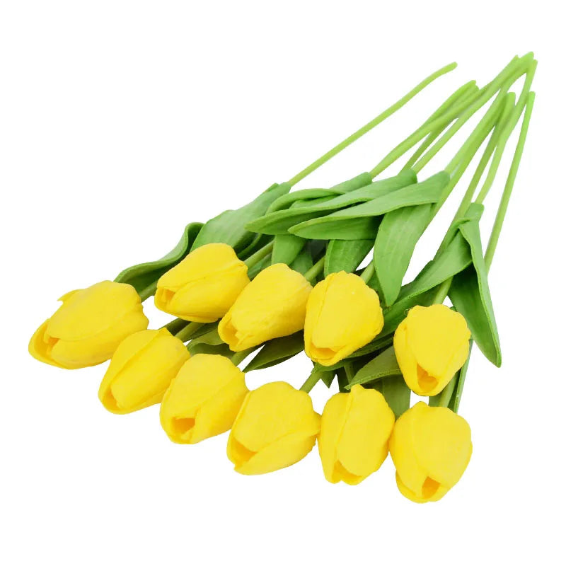 Real-Touch Artificial Tulips Bouquet (10 Stems) – Lifelike Faux Flowers for Home & Wedding Decor