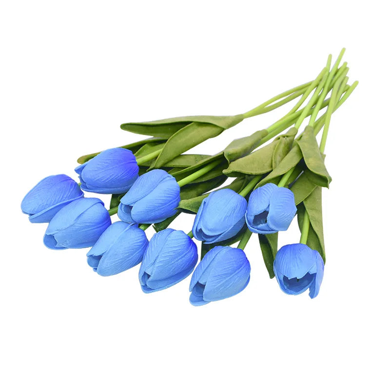 Real-Touch Artificial Tulips Bouquet (10 Stems) – Lifelike Faux Flowers for Home & Wedding Decor