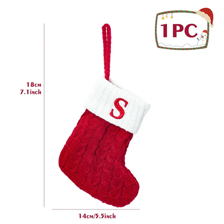 Personalised Initial Knit Christmas Stocking – Cable-Knit Red Xmas Stocking