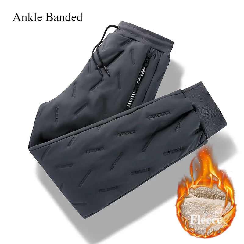 Men's Fleece-Lined Thermal Pants – Warm Windproof Water-Resistant Winter Track Pants
