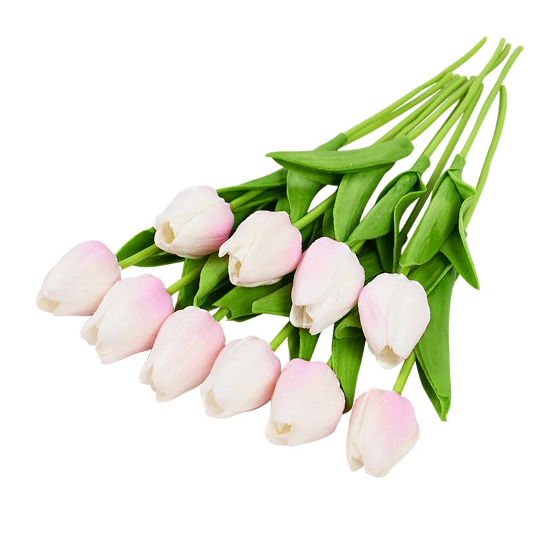 Real-Touch Artificial Tulips Bouquet (10 Stems) – Lifelike Faux Flowers for Home & Wedding Decor