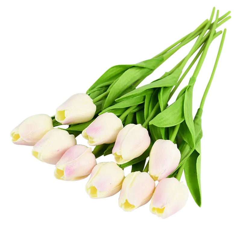 Real-Touch Artificial Tulips Bouquet (10 Stems) – Lifelike Faux Flowers for Home & Wedding Decor
