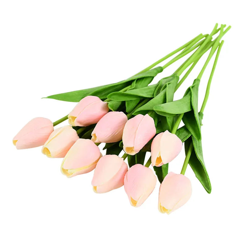 Real-Touch Artificial Tulips Bouquet (10 Stems) – Lifelike Faux Flowers for Home & Wedding Decor