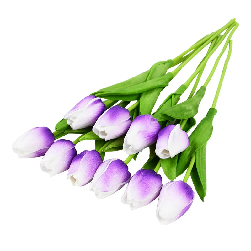 Real-Touch Artificial Tulips Bouquet (10 Stems) – Lifelike Faux Flowers for Home & Wedding Decor