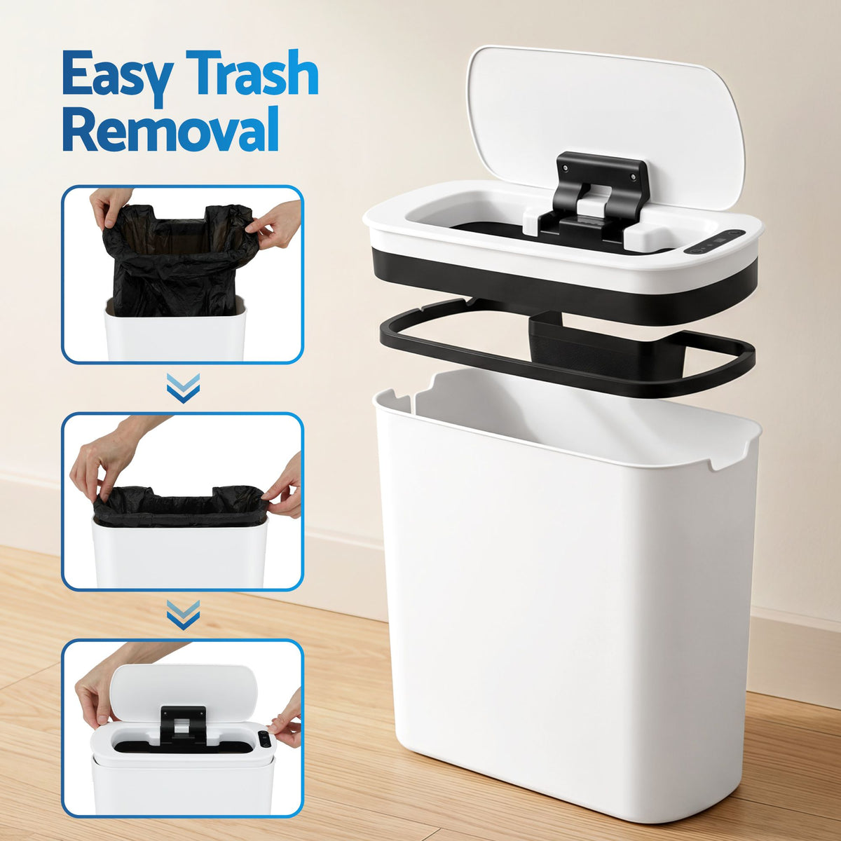 Modern white slim automatic rubbish bin