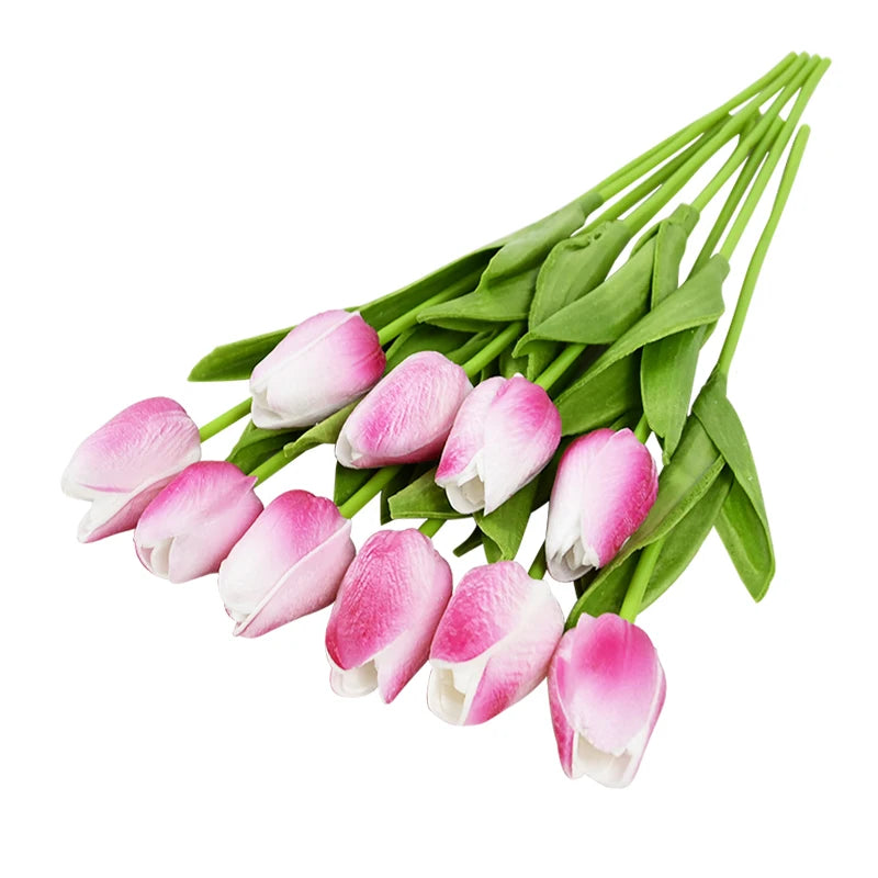 Real-Touch Artificial Tulips Bouquet (10 Stems) – Lifelike Faux Flowers for Home & Wedding Decor