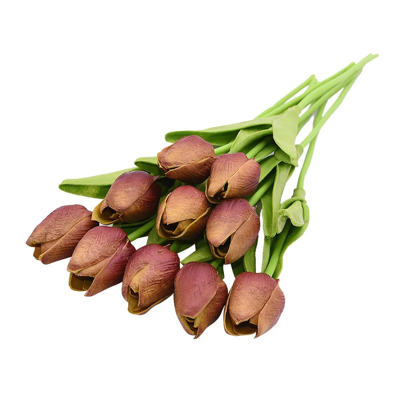 Real-Touch Artificial Tulips Bouquet (10 Stems) – Lifelike Faux Flowers for Home & Wedding Decor