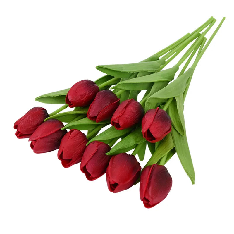 Real-Touch Artificial Tulips Bouquet (10 Stems) – Lifelike Faux Flowers for Home & Wedding Decor