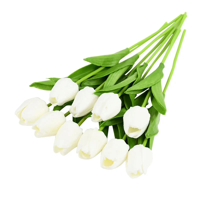 Real-Touch Artificial Tulips Bouquet (10 Stems) – Lifelike Faux Flowers for Home & Wedding Decor