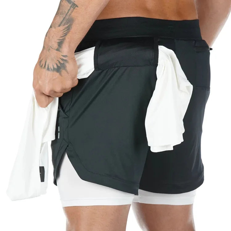 Men's 2-in-1 Camo Gym Shorts – Quick-Dry Running Shorts with Inner Compression Liner