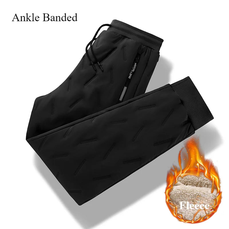 Men's Fleece-Lined Thermal Pants – Warm Windproof Water-Resistant Winter Track Pants