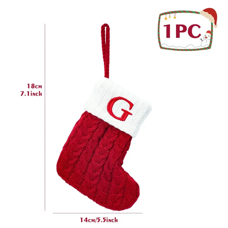 Personalised Initial Knit Christmas Stocking – Cable-Knit Red Xmas Stocking