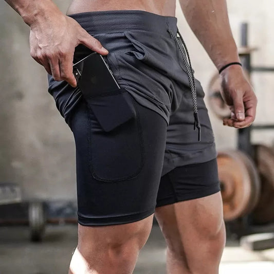Men's 2-in-1 camo gym shorts