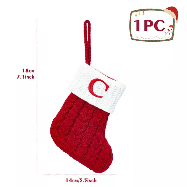 Personalised Initial Knit Christmas Stocking – Cable-Knit Red Xmas Stocking