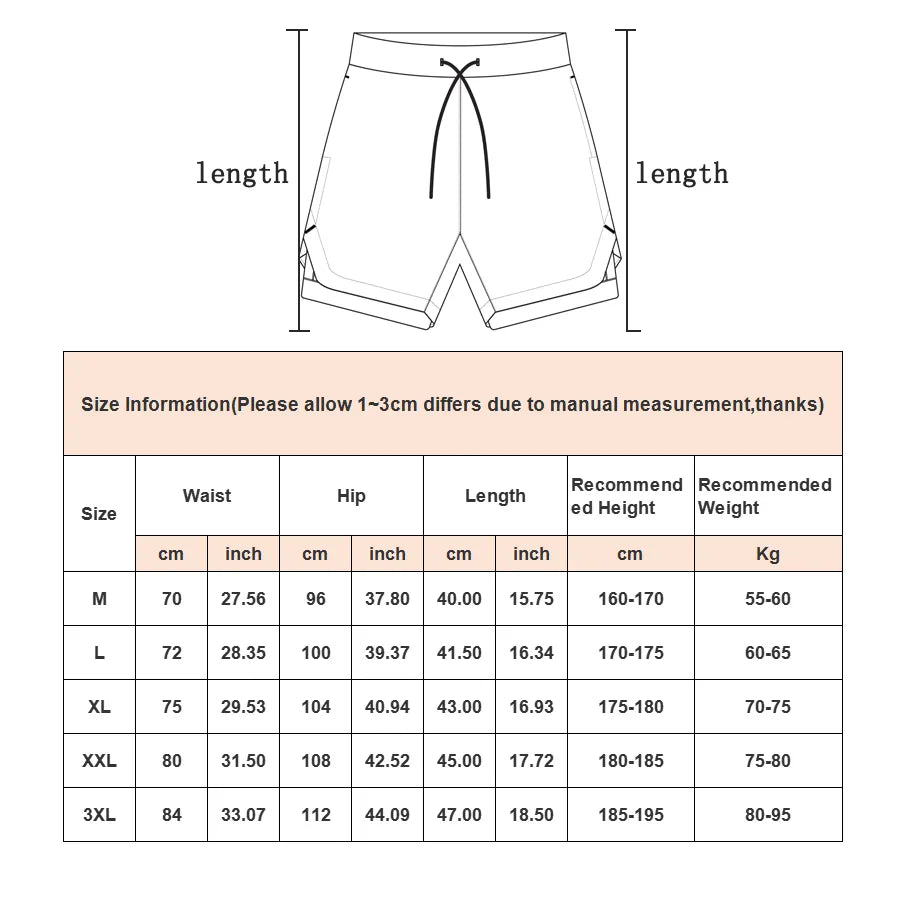 Men's gym shorts size guide