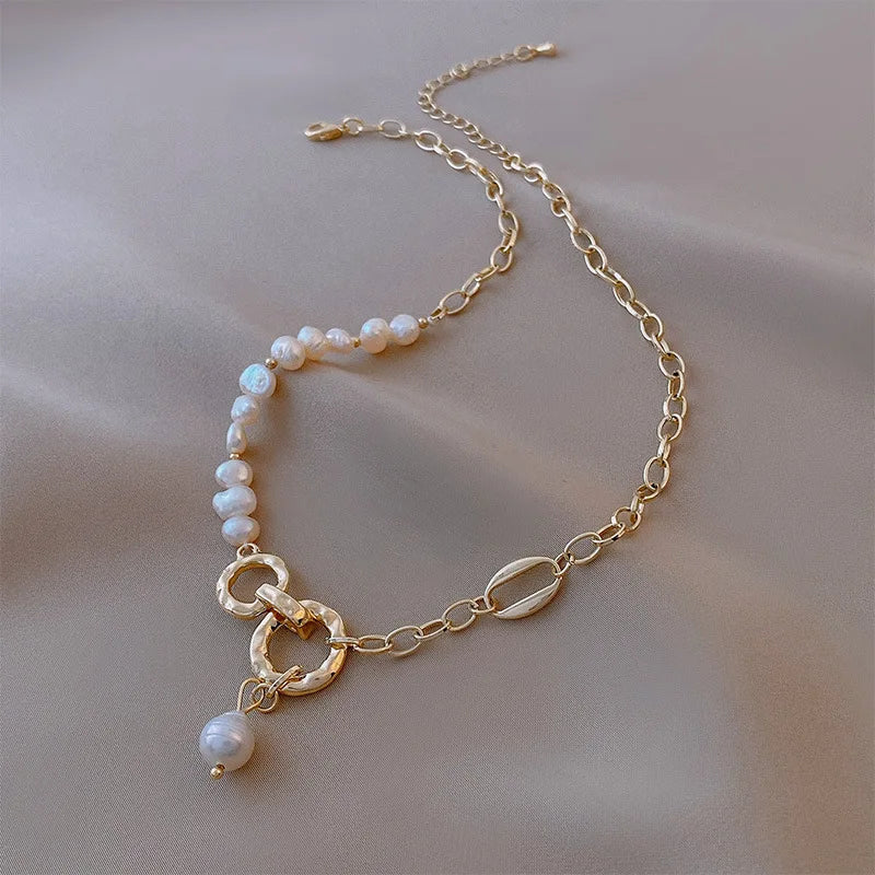 Baroque freshwater pearl gold necklace