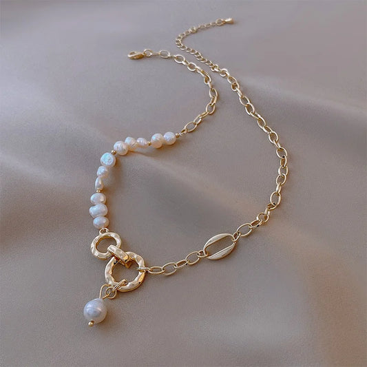 Baroque freshwater pearl gold necklace