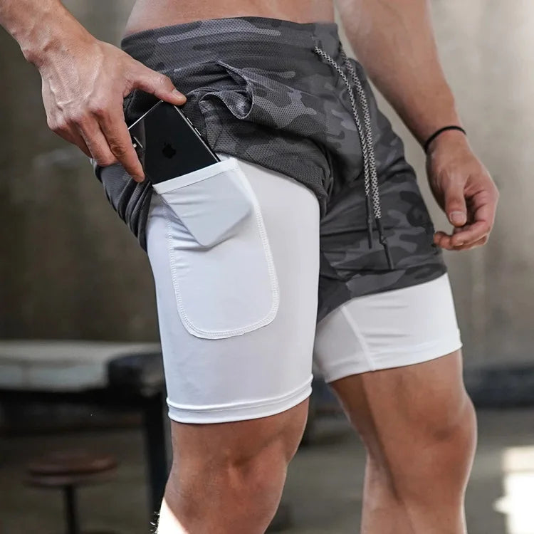 Men's 2-in-1 Camo Gym Shorts – Quick-Dry Running Shorts with Inner Compression Liner