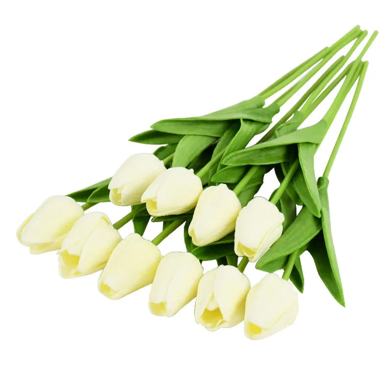 Real-Touch Artificial Tulips Bouquet (10 Stems) – Lifelike Faux Flowers for Home & Wedding Decor
