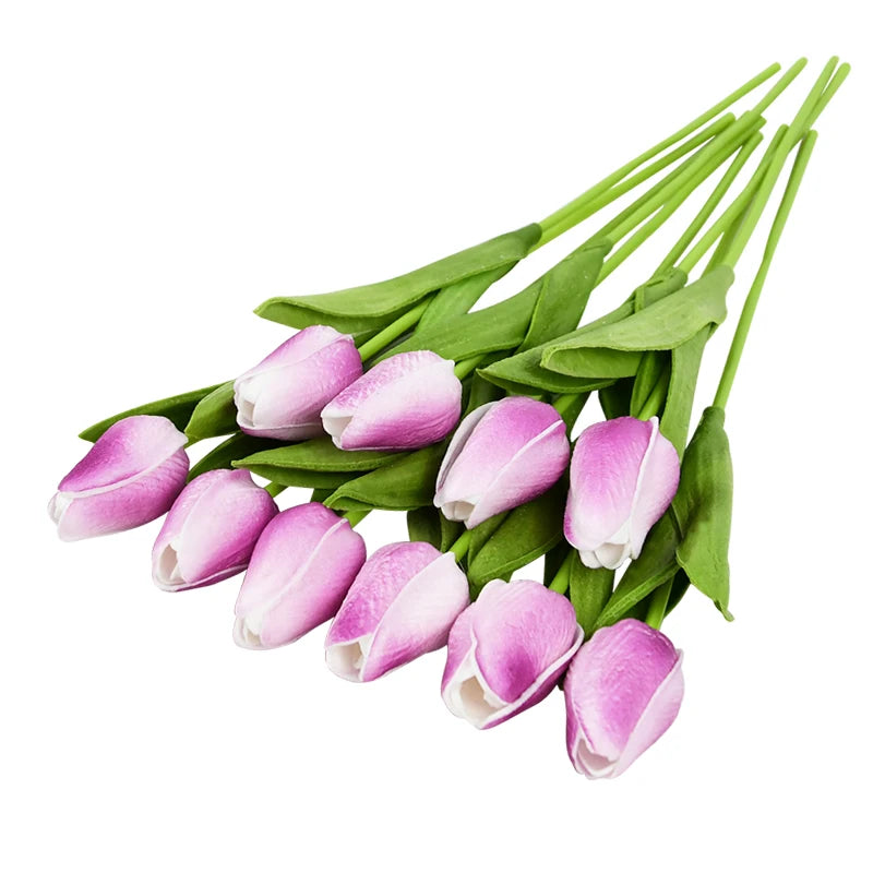 Real-Touch Artificial Tulips Bouquet (10 Stems) – Lifelike Faux Flowers for Home & Wedding Decor