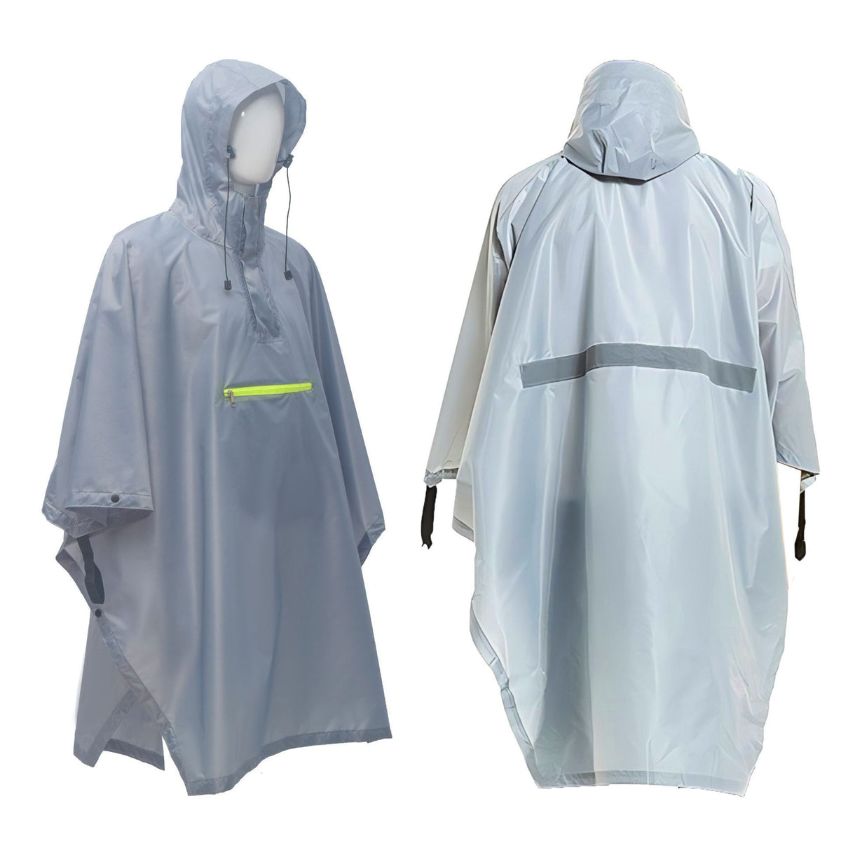 3-in-1 Waterproof Rain Poncho, Ground Sheet & Tarp – Reflective Hiking Poncho, Grey