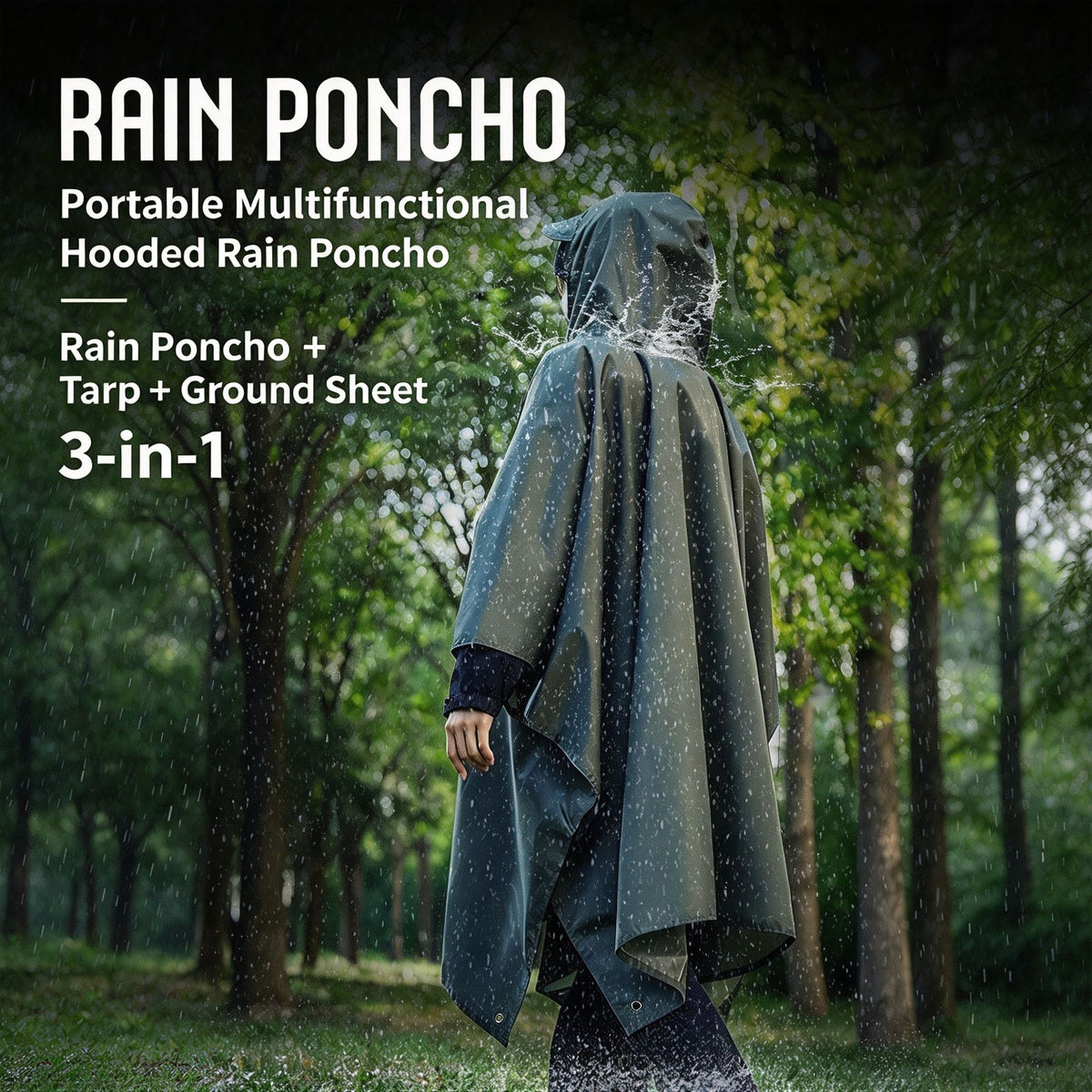 3-in-1 Waterproof Rain Poncho, Ground Sheet & Tarp – view 2