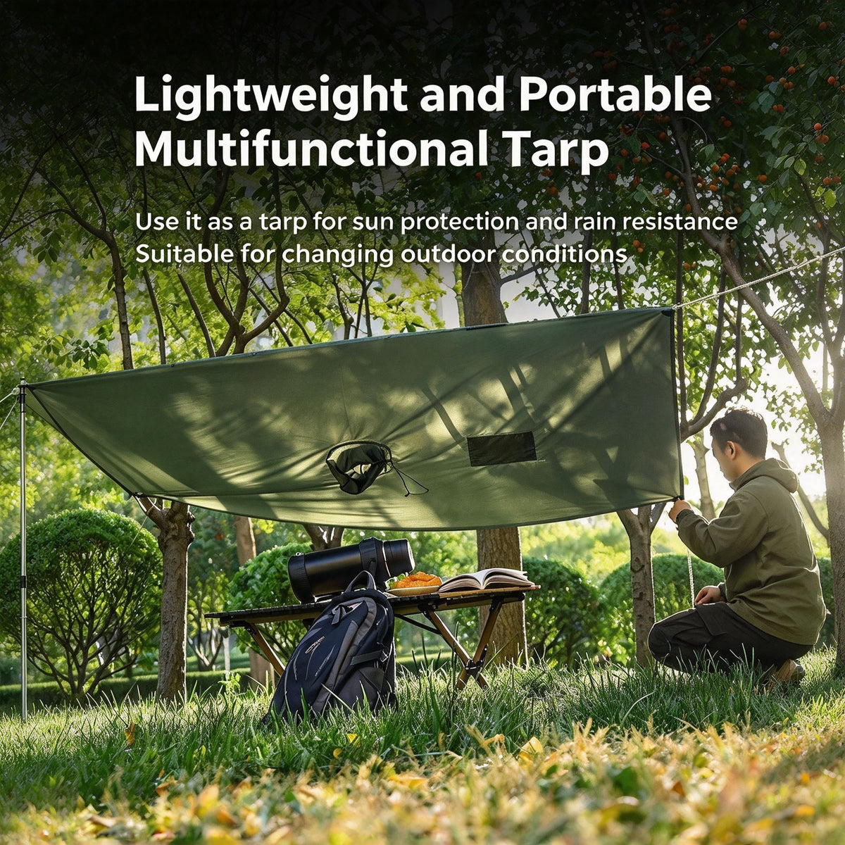 3-in-1 Waterproof Rain Poncho, Ground Sheet & Tarp – view 10