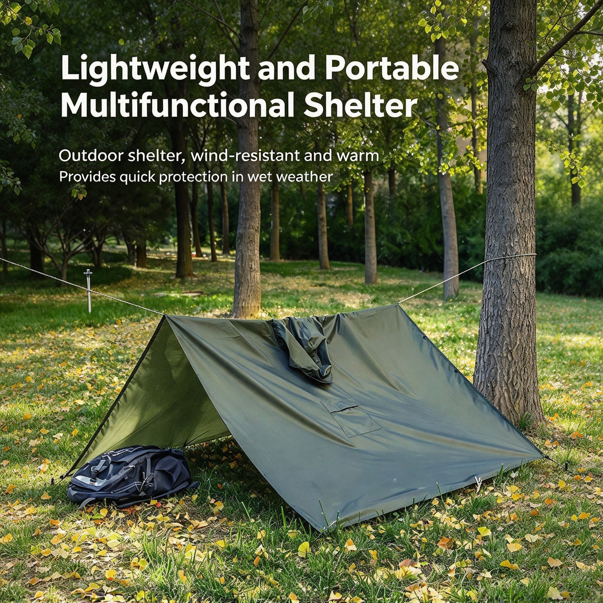 3-in-1 Waterproof Rain Poncho, Ground Sheet & Tarp – Reflective Hiking Poncho, Grey