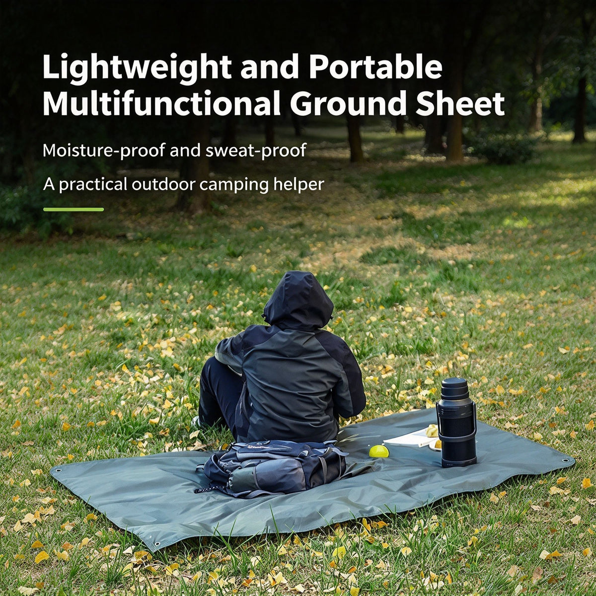 3-in-1 Waterproof Rain Poncho, Ground Sheet & Tarp – Reflective Hiking Poncho, Grey