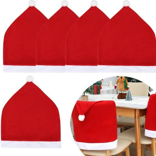 Santa Hat Christmas Chair Covers – 5-Pack Red Dining Chair Back Covers