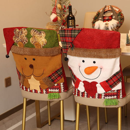 Snowman & Reindeer Christmas Chair Covers – 2-Pack Red Plaid Dining Chair Decor