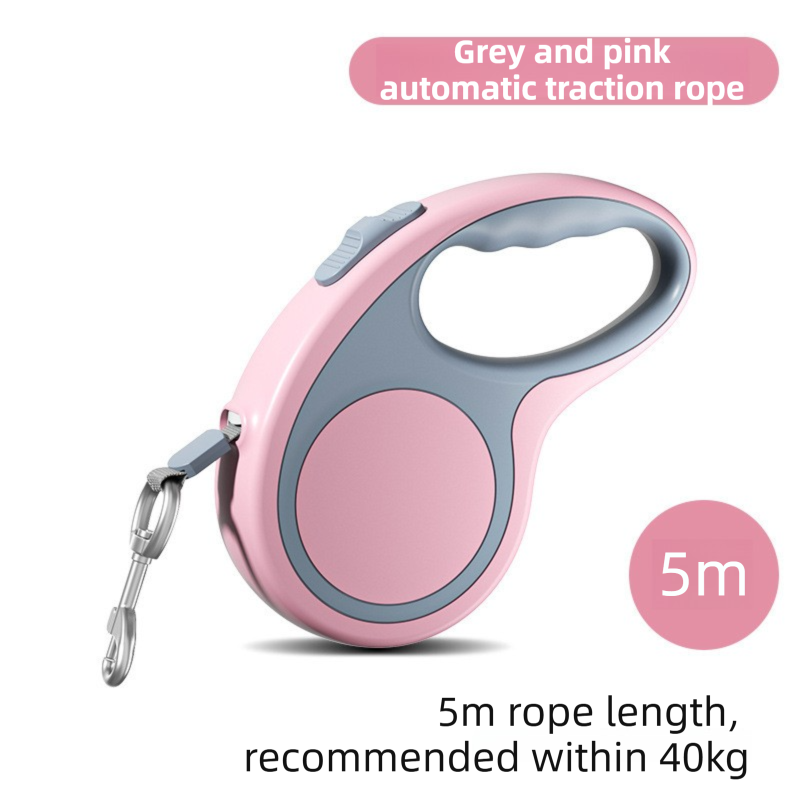 5 m Retractable Dog Leash – One-Touch Brake & Lock, Tangle-Free, Pink