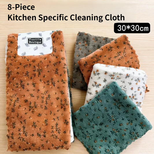 Coral Fleece Kitchen Cloths 8-Pack – Super-Absorbent Floral Dish Cloths, 30 × 30 cm