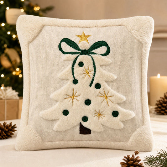 Embroidered Christmas Tree Cushion Covers 2-Pack – 3D Quilted Beige 45 × 45 cm