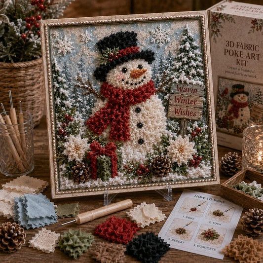 Christmas Snowman 3D Fabric Poke Art Kit – No-Sew DIY Craft, 20 × 20 cm