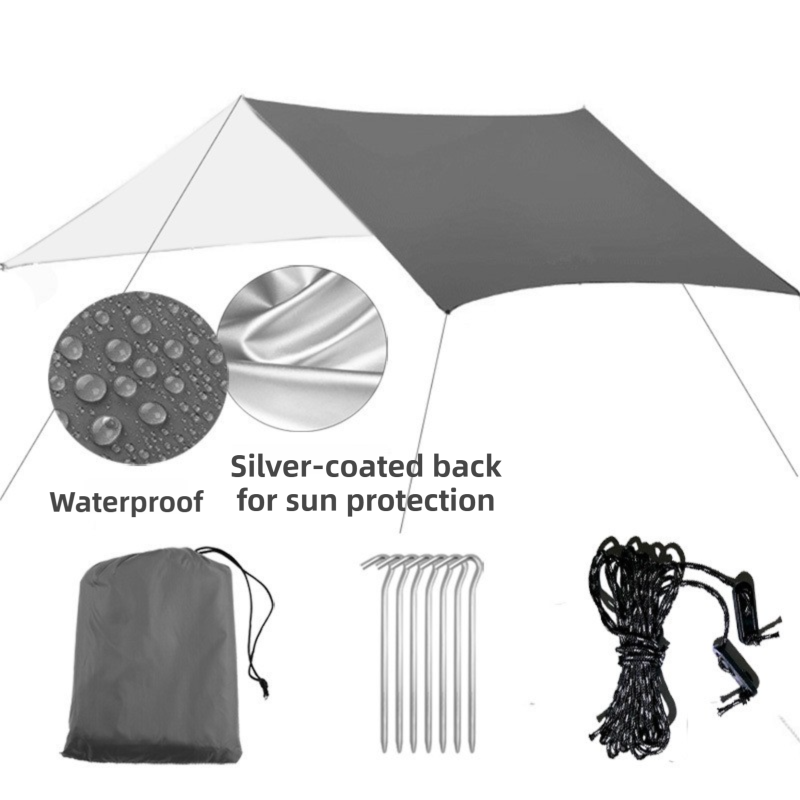 3 × 3 m Waterproof Camping Tarp with Silver Sun Coating – Shelter Set with Ropes & Pegs