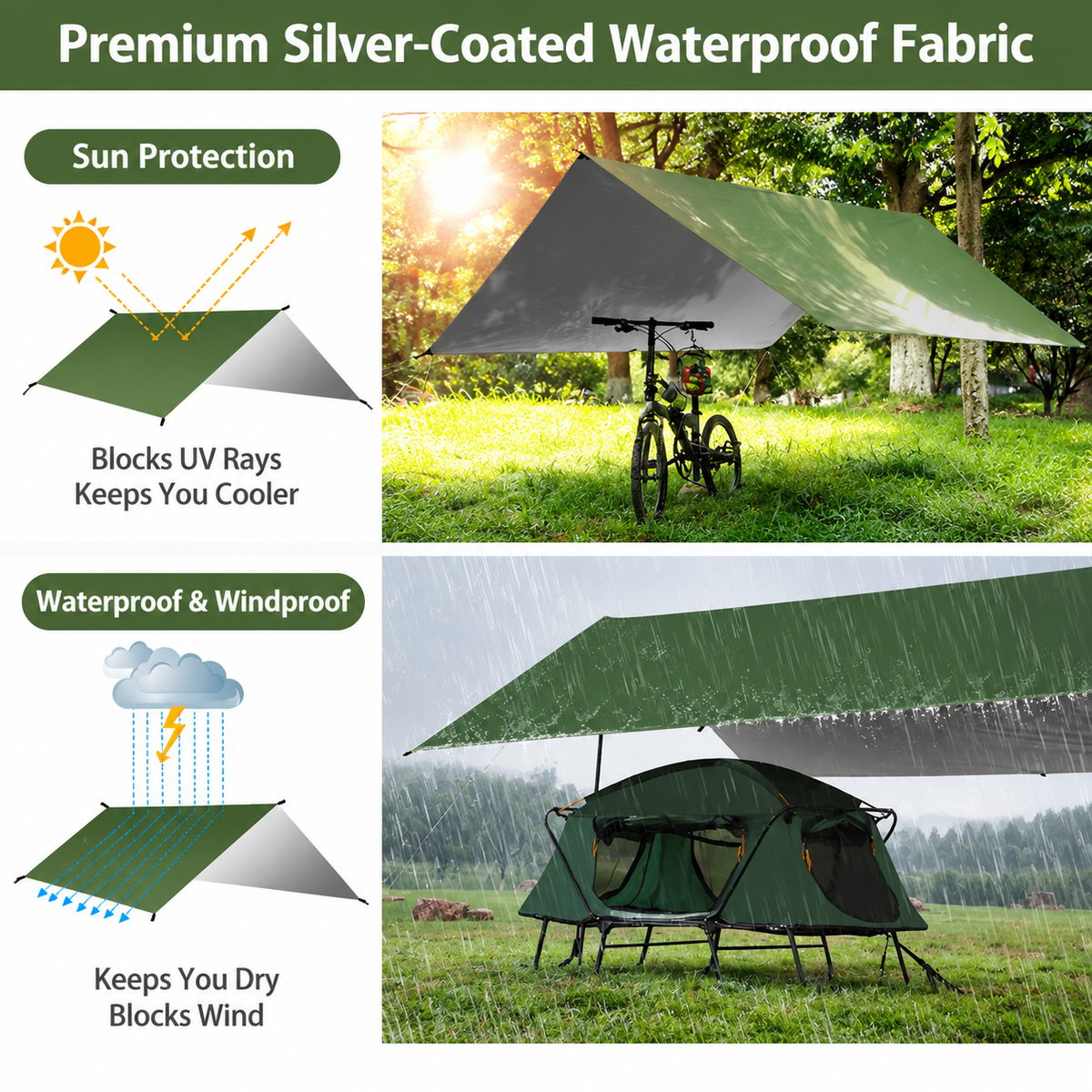 3 × 3 m Waterproof Camping Tarp with Silver Sun Coating – view 2