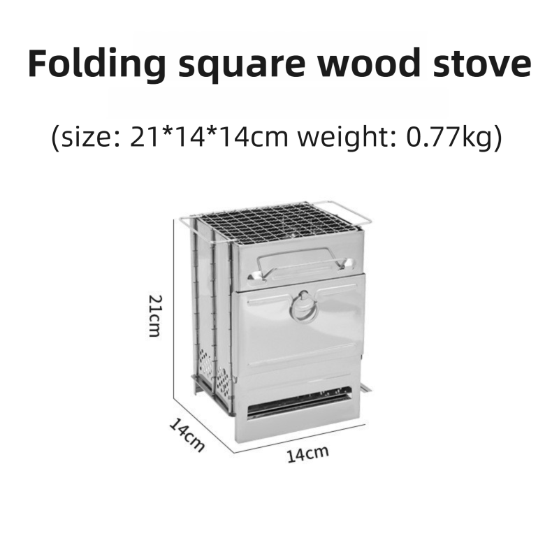 Folding Stainless Steel Camping Stove – Portable Wood Burner with Grill Grate (Small)