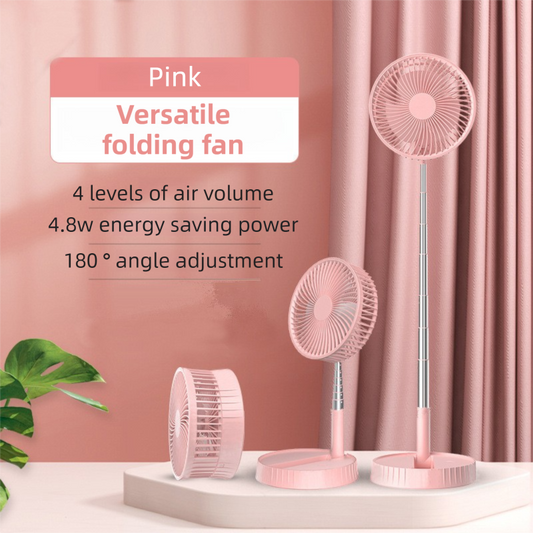 Rechargeable Telescopic Pedestal Fan – Folding Desk & Floor Fan, 24hr Battery, Pink