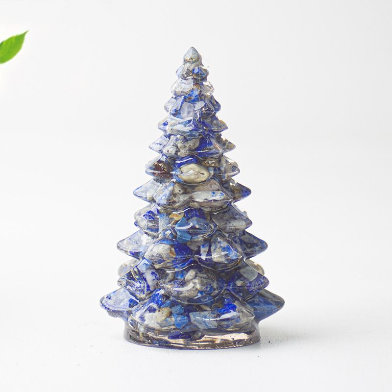 Crystal Resin Christmas Tree Ornament – Lapis Lazuli Gemstone-Style Tabletop Tree